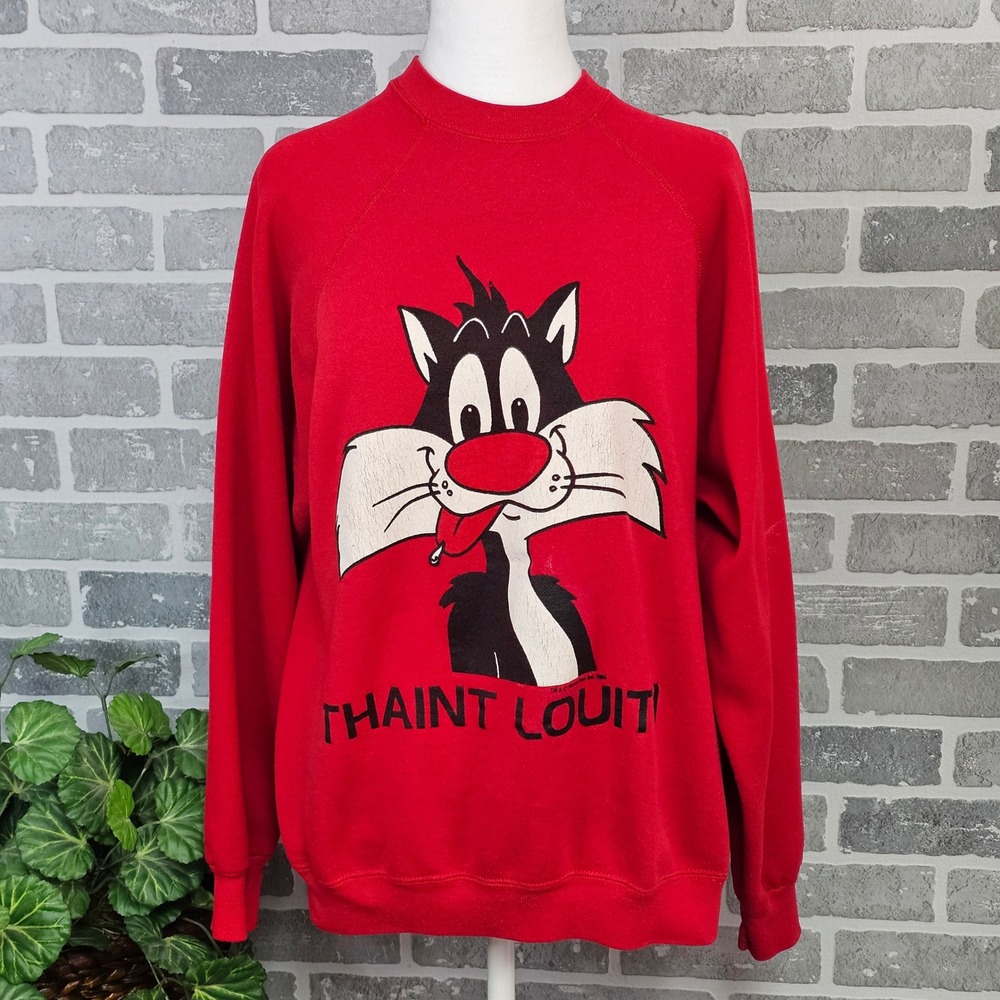 Vintage Sylvester the Cat Thaint Louith Cartoon Sweatshirt Red Large Vertex‎ Tag